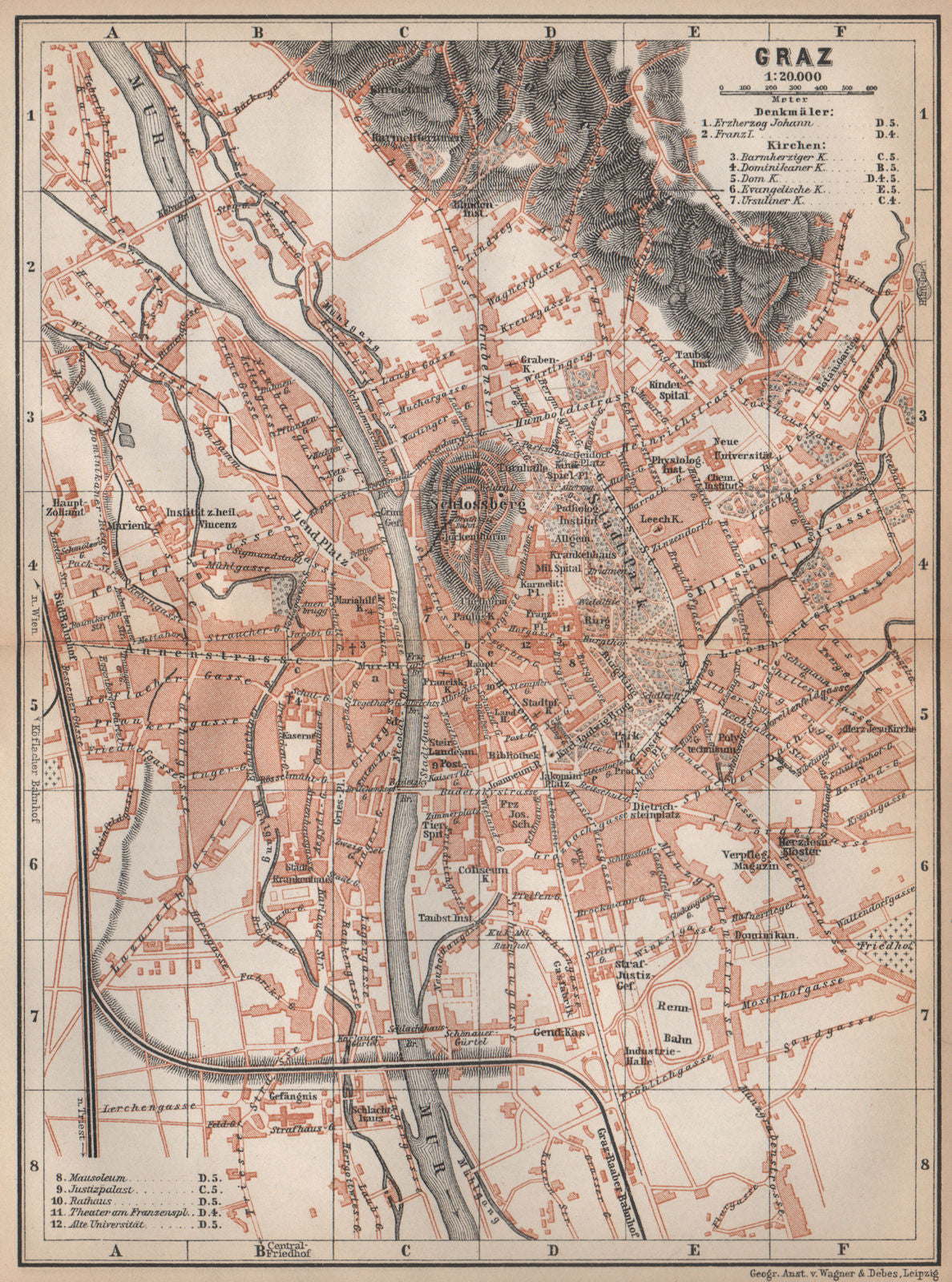 GRAZ (GRATZ) town city plan stadtplan. Austria Österreich karte 1896 old map